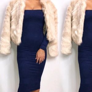 Navy midi suede dress